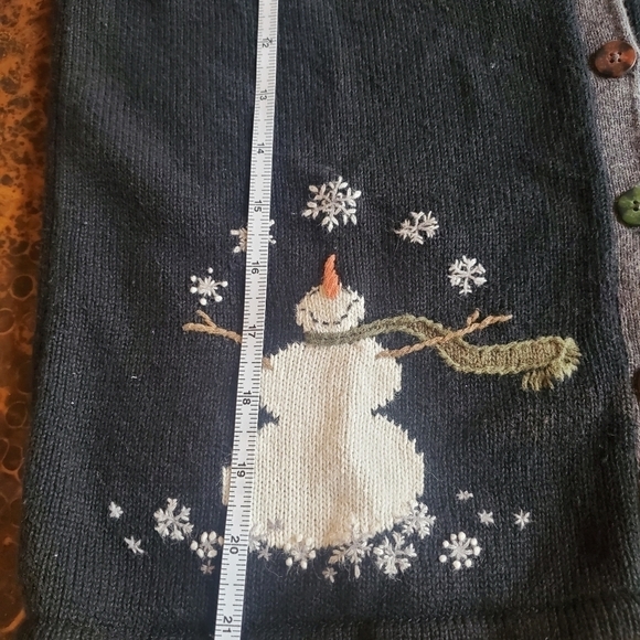 Woolrich Embellished Snowman Wool Black Long Sleeve Sz. S Sweater Cardigan - Picture 7 of 7